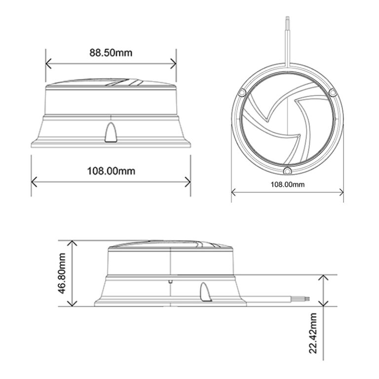 Low Profile Beacon, ECE R65, CISPR25, R10, IP67, 3 x Bolt mount, 3 x flash + 4 rotate - Image 4