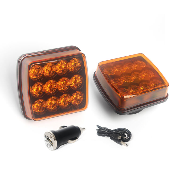 Magnetic (USB) Rechargeable Warning Light, Double Flash, Amber, Pair, 24 LEDs