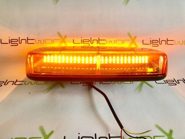 LED Minibar 12/24V, ECE R65, R10, IP56, 15 x Flash Patterns, Pole Mount, Amber Lens, Amber Light